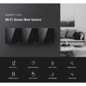 GloboStar® 80018 SONOFF T3EU1C-TX-EU-R2 – Wi-Fi Smart Wall Touch Button Switch 1 Way TX GR Series