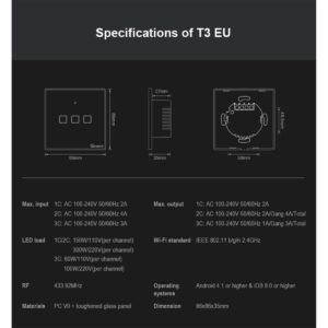 GloboStar® 80019 SONOFF T3EU2C-TX-EU-R2 – Wi-Fi Smart Wall Touch Button Switch 2 Way TX GR Series-80019GS