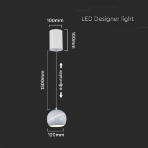 LED κρεμαστό φωτιστικό οροφής σφαίρα 8.5W 3000K θερμό λευκό με λευκό σώμα και On/Off αφής V-TAC – 8002