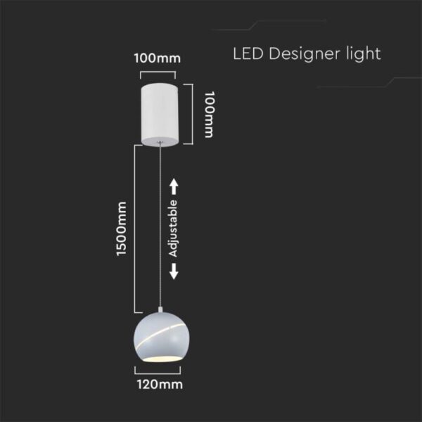LED κρεμαστό φωτιστικό οροφής σφαίρα 8.5W 3000K θερμό λευκό με λευκό σώμα και On/Off αφής V-TAC – 8002