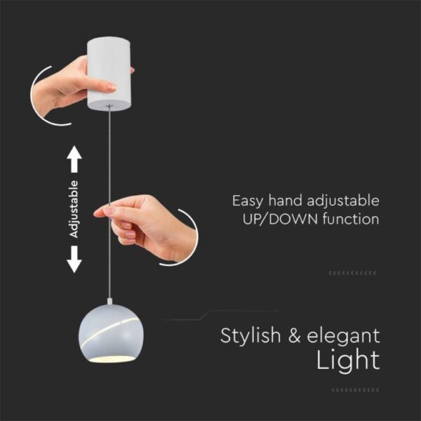 LED κρεμαστό φωτιστικό οροφής σφαίρα 8.5W 3000K θερμό λευκό με λευκό σώμα και On/Off αφής V-TAC – 8002