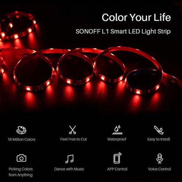 GloboStar® 80025 SONOFF L1-5050RGB-GR-5M-R2 – Smart RGB LED Light Strip Extension 5M Waterproof IP65