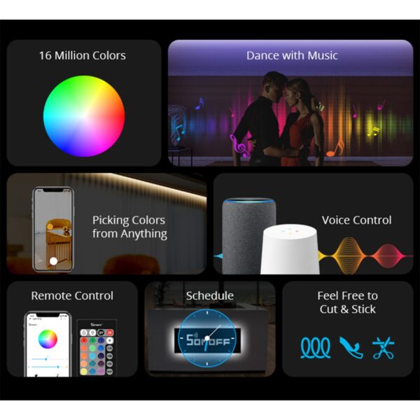 GloboStar® 80026 SONOFF L2-LITE-5M-EU-GR-R2 – Wi-Fi Smart RGB LED Light Strip SET 5M