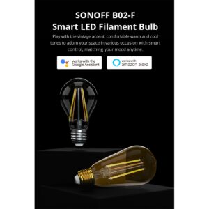 GloboStar® 80027 SONOFF B02-F-A60-R2 – Wi-Fi Smart LED Filament Bulb E27 A60 7W 806lm AC 220-240V CCT Change from 2200K to 6500K Dimmable