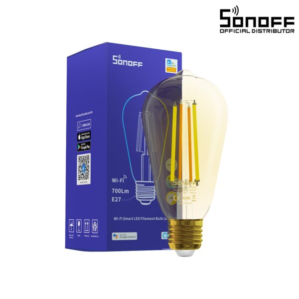 GloboStar® 80028 SONOFF B02-F-ST64-R2 - Wi-Fi Smart LED Filament Bulb E27 ST64 7W 700lm AC 220-240V CCT Change from 1800K to 5000K Dimmable 80028GS