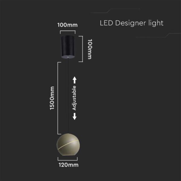 LED κρεμαστό φωτιστικό οροφής σφαίρα 8.5W 3000K θερμό λευκό με champagne gold σώμα και On/Off αφής V-TAC – 8003