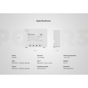 GloboStar® 80060 SONOFF POWR3 – Wi-Fi Smart High Power Switch – 25A/5500W