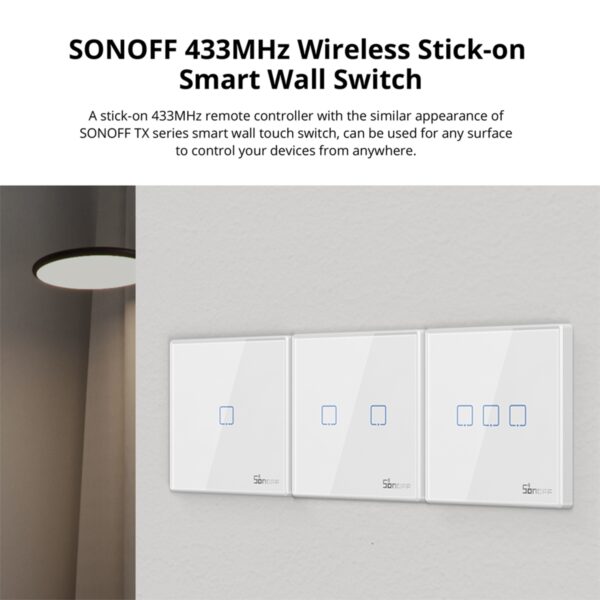 GloboStar® 80065 SONOFF T2EU1C-RF – 433MHz Wireless Smart Wall Touch Button Switch 1 Way – RF Series