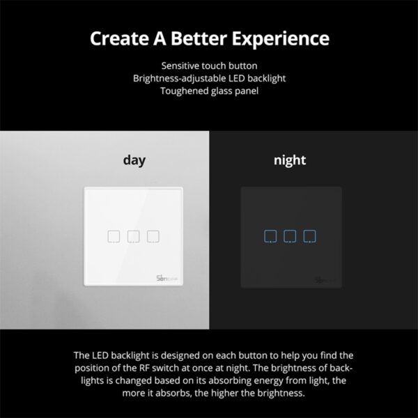 GloboStar® 80066 SONOFF T2EU2C-RF – 433MHz Wireless Smart Wall Touch Button Switch 2 Way – RF Series