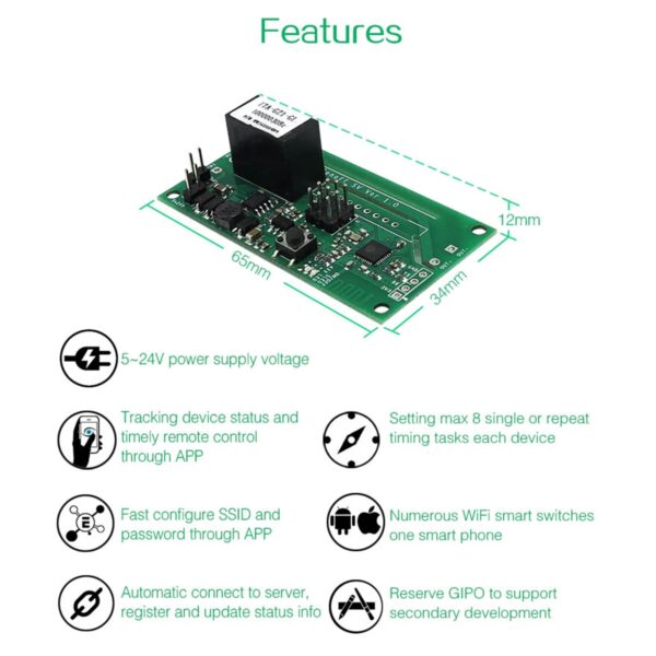 GloboStar® 80068 SONOFF SV – Safe Voltage Wi-Fi Wireless Switch Smart Home Module Support Secondary Development