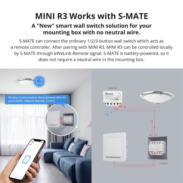 GloboStar® 80070 SONOFF S-MATE – Switch Mate 16A/3500W