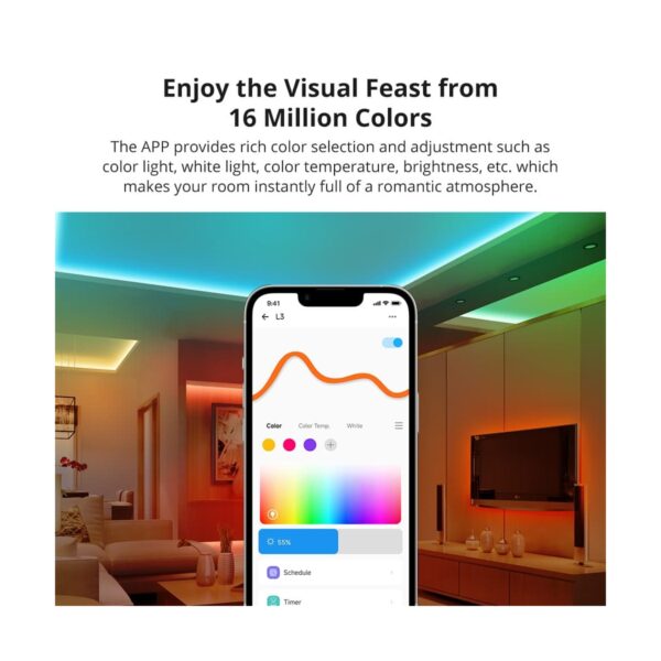 GloboStar® 80098 SONOFF L3-5M RGB Smart LED Strip Light WiFi 2.4GHz 90 SMD/M 5050 5m Roll & Power Adapter DC 5V Max 10W