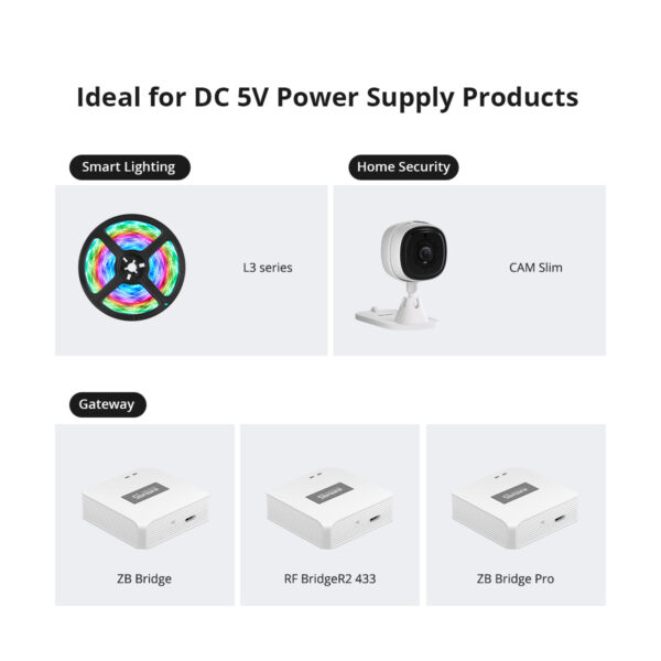 GloboStar® 80108 SONOFF Power DC 5V/2A AC 100-240V Type E/F Adapter for Smart Lighting & Home Security Gateway Support ZB Bridge – RF BridgeR2 433 – ZB Bridge Pro