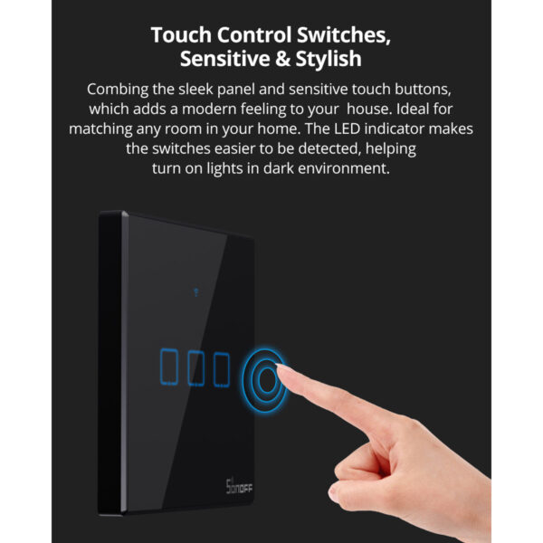 GloboStar® 80130  SONOFF T2EU1C-RF – 433MHz Wireless Smart Wall Touch Button Switch AC 100-240V Max 2A (2A/Way) 1 Way – RF Series