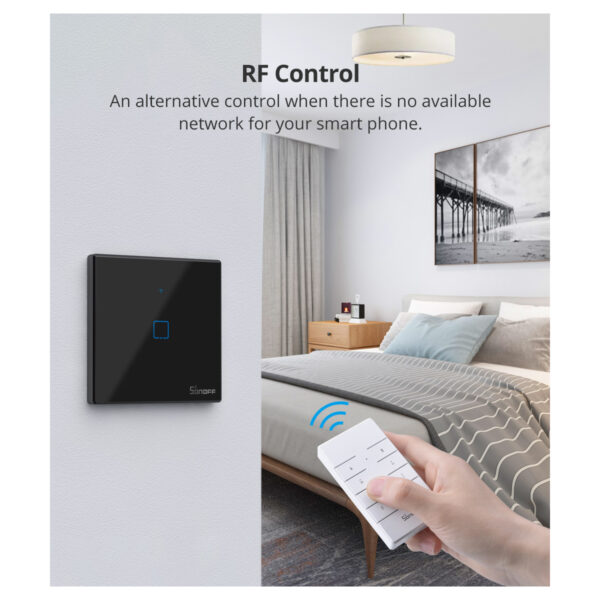 GloboStar® 80130  SONOFF T2EU1C-RF – 433MHz Wireless Smart Wall Touch Button Switch AC 100-240V Max 2A (2A/Way) 1 Way – RF Series