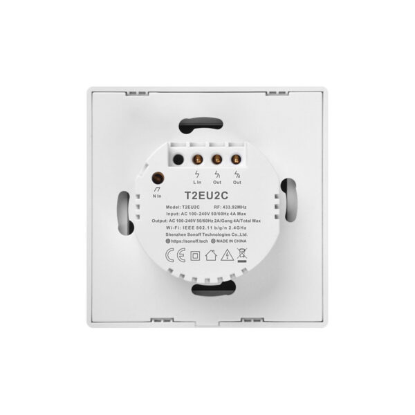 GloboStar® 80131  SONOFF T2EU2C-RF – 433MHz Wireless Smart Wall Touch Button Switch AC 100-240V Max 4A (2A/Way) 2 Way – RF Series