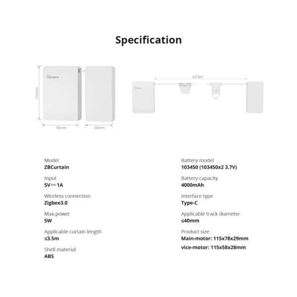 GloboStar® 80133 SONOFF ZBCurtain – Zigbee Smart Curtain Motor