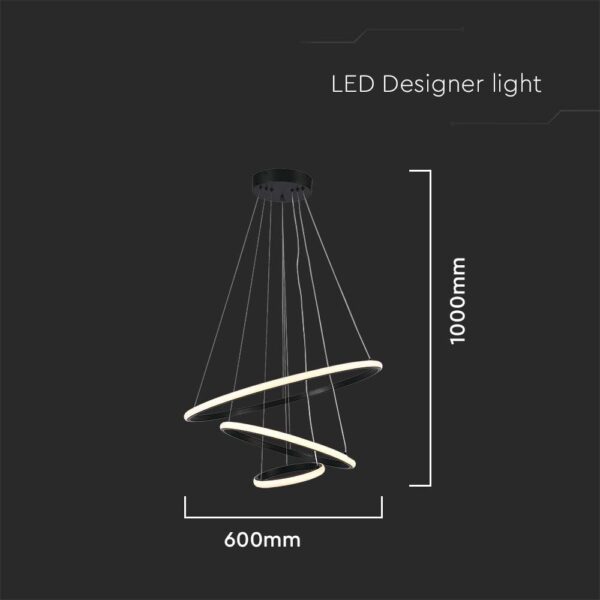 Κρεμαστό Φωτιστικό με 3 Κύκλους LED 32W Μαύρο V-TAC 3880lm Θερμό Λευκό 3000K – 8017