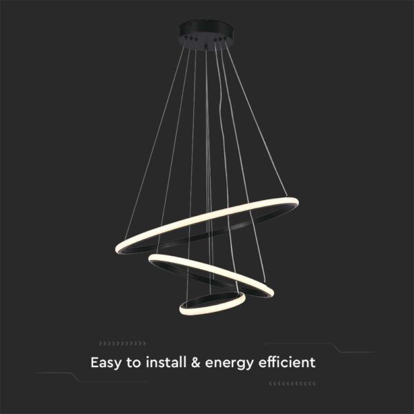 Κρεμαστό Φωτιστικό με 3 Κύκλους LED 32W Μαύρο V-TAC 3880lm Θερμό Λευκό 3000K – 8017