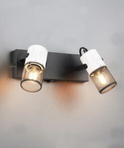 Επιτοίχιο Φωτιστικό Σποτ με Διακόπτη TOSH Trio Lighting 2x E14 Μαύρο-Άσπρο Ξύλο με Μεταλλικό Μαύρο Πλέγμα – 804370234