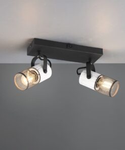Επιτοίχιο Φωτιστικό Σποτ με Διακόπτη TOSH Trio Lighting 2x E14 Μαύρο-Άσπρο Ξύλο με Μεταλλικό Μαύρο Πλέγμα – 804370234