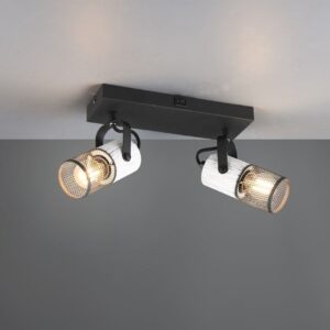 Επιτοίχιο Φωτιστικό Σποτ με Διακόπτη TOSH Trio Lighting 2x E14 Μαύρο-Άσπρο Ξύλο με Μεταλλικό Μαύρο Πλέγμα – 804370234