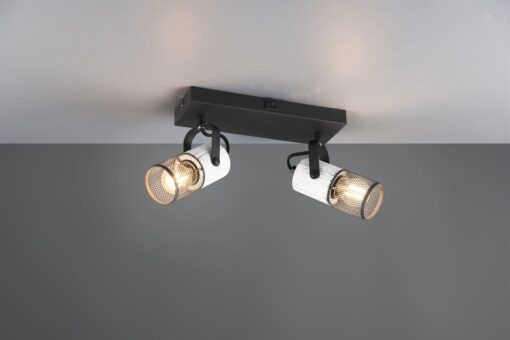 Επιτοίχιο Φωτιστικό Σποτ με Διακόπτη TOSH Trio Lighting 2x E14 Μαύρο-Άσπρο Ξύλο με Μεταλλικό Μαύρο Πλέγμα – 804370234