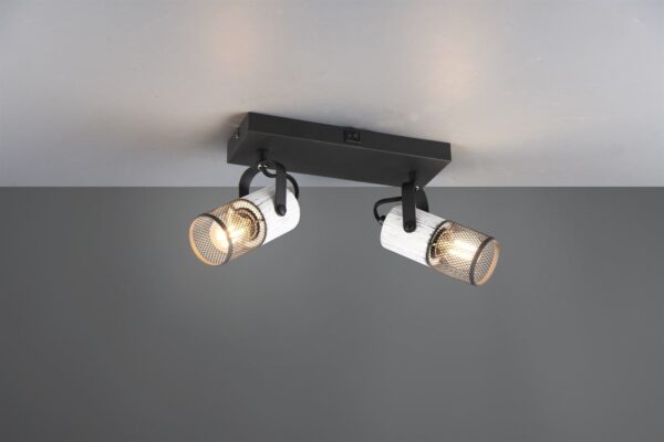 Επιτοίχιο Φωτιστικό Σποτ με Διακόπτη TOSH Trio Lighting 2x E14 Μαύρο-Άσπρο Ξύλο με Μεταλλικό Μαύρο Πλέγμα – 804370234