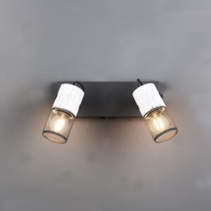 Επιτοίχιο Φωτιστικό Σποτ με Διακόπτη TOSH Trio Lighting 2x E14 Μαύρο-Άσπρο Ξύλο με Μεταλλικό Μαύρο Πλέγμα – 804370234