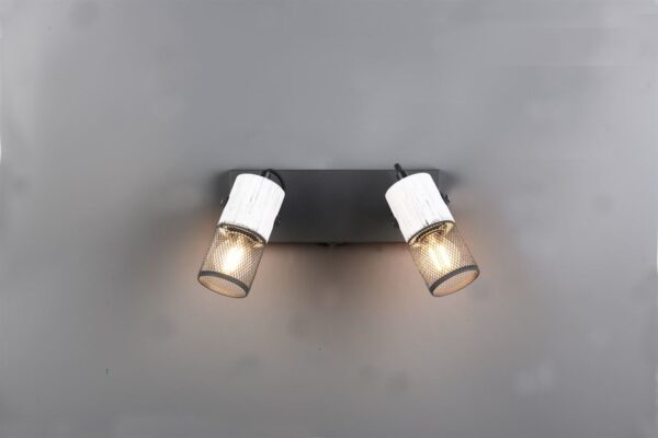 Επιτοίχιο Φωτιστικό Σποτ με Διακόπτη TOSH Trio Lighting 2x E14 Μαύρο-Άσπρο Ξύλο με Μεταλλικό Μαύρο Πλέγμα – 804370234