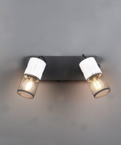 Επιτοίχιο Φωτιστικό Σποτ με Διακόπτη TOSH Trio Lighting 2x E14 Μαύρο-Άσπρο Ξύλο με Μεταλλικό Μαύρο Πλέγμα – 804370234