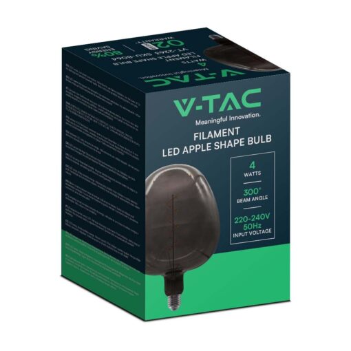 Λάμπα LED E27 Filament apple shape 4W γυαλί μαύρο  V-TAC – 8064