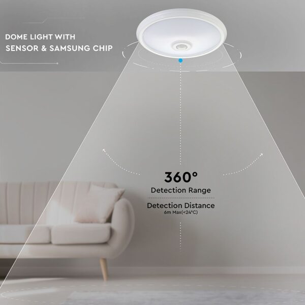 LED Πλαφονιέρα Λευκή με Ανιχνευτή Κίνησης 12W V-TAC PRO Samsung Chip 120° 800lm Φ290 Θερμό Λευκό 3000K – 807
