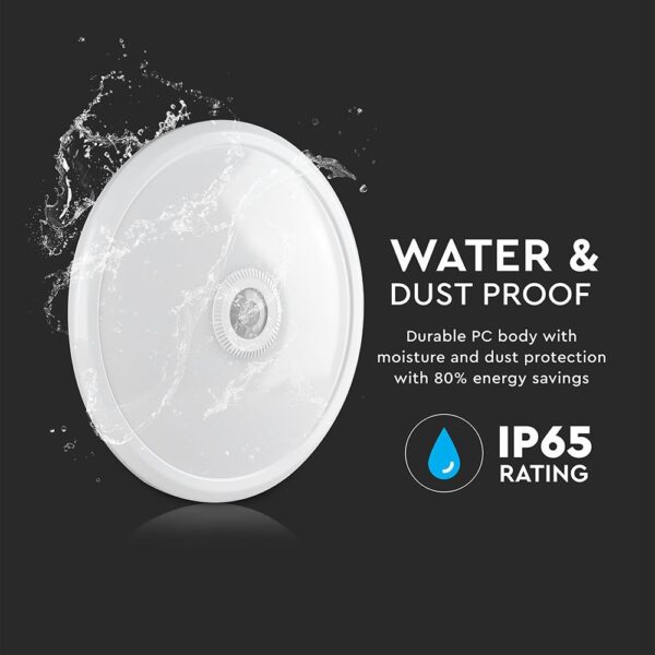 LED Πλαφονιέρα Λευκή με Ανιχνευτή Κίνησης 12W V-TAC PRO Samsung Chip 120° 800lm Φ290 Θερμό Λευκό 3000K – 807