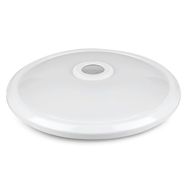 LED Πλαφονιέρα Λευκή με Ανιχνευτή Κίνησης 12W V-TAC PRO Samsung Chip 120° 800lm Φ290 Θερμό Λευκό 3000K – 807