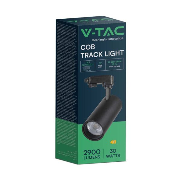 Φωτιστικό ράγας τριφασικό  LED COB 30W 3 σε 1 CCT Μαύρου Χρώματος V-TAC – 8078