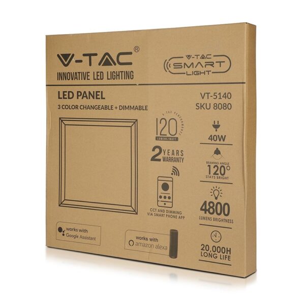 Wi-FI LED Πάνελ Τετράγωνο 60x60cm 40W V-TAC Smart Home 120° 4800lm 2700K-6400K – 8080
