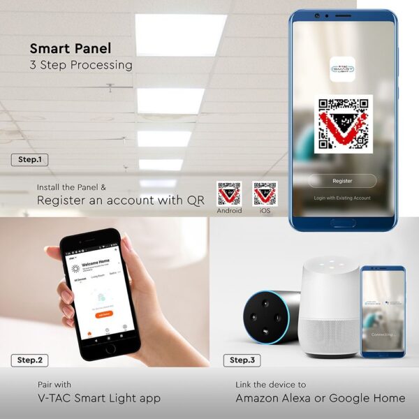 Wi-FI LED Πάνελ Τετράγωνο 60x60cm 40W V-TAC Smart Home 120° 4800lm 2700K-6400K – 8080