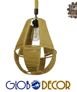 GloboStar® POLIA 01608 Vintage Κρεμαστό Φωτιστικό Οροφής Μονόφωτο 1 x E27 Πλέγμα με Μπεζ Σχοινί Φ30 x Υ42cm