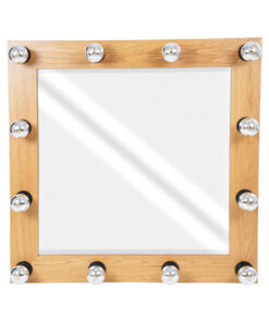 GloboStar® MAKEUP MIRROR-80×80-1 Μοντέρνος Καθρέπτης Μακιγιάζ με Πλαίσιο Φυσικού Ξύλου με Διακόπτη On/Off 12 x E27 AC220-240V – Μ80 x Π7 x Υ80cm – Μπεζ Δρυς
