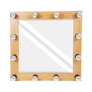 GloboStar® MAKEUP MIRROR-80×80-1 Μοντέρνος Καθρέπτης Μακιγιάζ με Πλαίσιο Φυσικού Ξύλου με Διακόπτη On/Off 12 x E27 AC220-240V – Μ80 x Π7 x Υ80cm – Μπεζ Δρυς