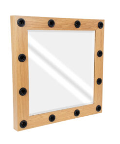 GloboStar® MAKEUP MIRROR-80×80-1 Μοντέρνος Καθρέπτης Μακιγιάζ με Πλαίσιο Φυσικού Ξύλου με Διακόπτη On/Off 12 x E27 AC220-240V – Μ80 x Π7 x Υ80cm – Μπεζ Δρυς