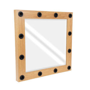 GloboStar® MAKEUP MIRROR-80×80-1 Μοντέρνος Καθρέπτης Μακιγιάζ με Πλαίσιο Φυσικού Ξύλου με Διακόπτη On/Off 12 x E27 AC220-240V – Μ80 x Π7 x Υ80cm – Μπεζ Δρυς