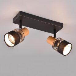 Φωτιστικό Οροφής NANDINI Trio Lighting 2x E14 Μαύρο Ματ & Ξύλο – 811700232