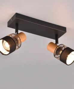 Φωτιστικό Οροφής NANDINI Trio Lighting 2x E14 Μαύρο Ματ & Ξύλο – 811700232