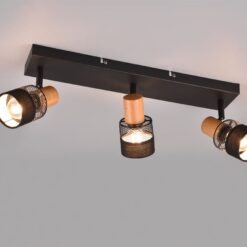 Φωτιστικό Οροφής NANDINI Trio Lighting 3x E14 Μαύρο Ματ & Ξύλο – 811700332