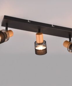 Φωτιστικό Οροφής NANDINI Trio Lighting 3x E14 Μαύρο Ματ & Ξύλο – 811700332