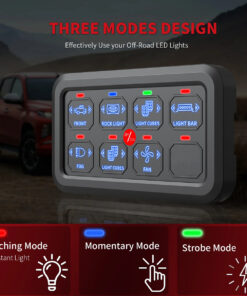 GloboStar® 81503 Ψηφιακό Πάνελ Ελέγχου Φωτισμού DIY Bluetooth για Οχήματα με 8 Διακόπτες On/Off DC 12-24V Max 1200W 60A Αδιάβροχο IP65 Μ12 x Π7 x Υ1.5cm – 2 Χρόνια Εγγύηση