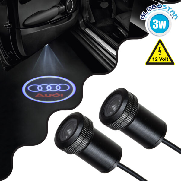 GloboStar® 81602 AUDI Ghost Car Brand Logo Projector - Προτζέκτορας Προβολής Μάρκας Αυτοκινήτου LED CREE XHP35 3W 240lm 120° DC 12V IP20 Ψυχρό Λευκό 6000K