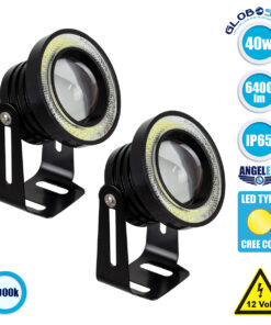 GloboStar® 81634 Σετ Προβολάκια Ομίχλης Angel Eyes LED CREE COB 40W 6400lm 45° DC 12V Αδιάβροχα IP65 Ψυχρό Λευκό 6000K